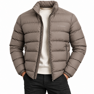 Fournisseur en gros de vestes matelassées personnalisées pour hommes, veste matelassée à fermeture éclair, couleur gris et blanc, à capuche, mode hiver, manteau matelassé chaud - Product Image 5