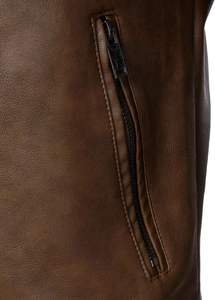 Wholesale Men's <b>Vintage</b> Brown PU Leather Eco-Friendly <b>Biker</b> Letterman <b>Jacket</b> Slim Fit Stand Collar Zipper Casual Motorcycle - Product Image 6