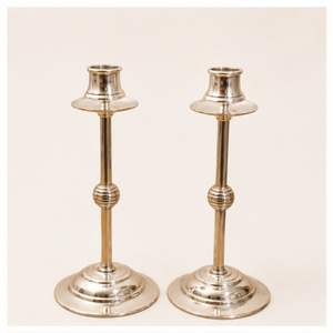 Elegant <b>Silver</b> Aluminum Taper Candle Holders Set of 2 Vintage Metal <b>Candlestick</b> Stands for Wedding Table Centerpieces - Product Image 4