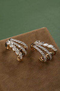 Round Marquise Diamond Enchanted Cluster <b>Earrings</b> in 14K Yellow Gold Elegant Luxury <b>Fine</b> Jewelry for Women Statement Gift - Product Image 3