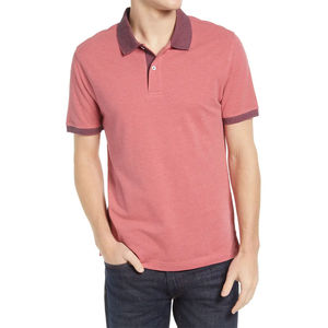 Chemise Homme Coupe Droite 100% Coton Piqué Col Rond Rouge Uni avec Bordure Contrastante Manches Longues Tissée Respirante Séchage Rapide - Product Image 1