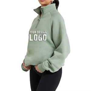 Sweat-shirt décontracté pour femme à col mi-zippé, personnalisé en coton, avec col montant zippé, coupe oversize, style sweat à capuche - Product Image 2