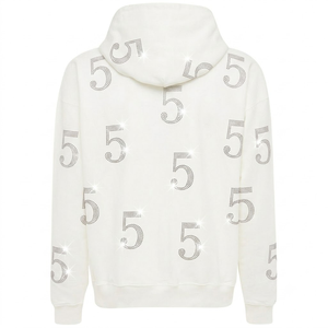 Custom <b>White</b> Zip <b>Hoodie</b> Silver Rhinestone Print <b>Oversized</b> Heavyweight 100% Men's Sweatshirt - Product Image 3