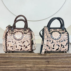 Sacs de voyage vintage en cuir véritable sculpté à la main, nouveau style boutique, motif floral, sac à bandoulière pour hommes et femmes - Product Image 5