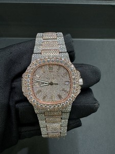 Luxury Iced Quartz Stainless Steel Rose Gold Tone Analog Glass Dial <b>Watch</b> with Bracelet Clasp and Date Display - Product Image 1