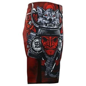Shorts MMA unisexes pour adultes, impression par sublimation, motif loup rouge et noir sur le devant, design samouraï, évacuation de l'humidité, coupe régulière, sports de combat - Product Image 5