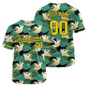 Custom Wave Pattern <b>Baseball</b> Jersey Men's Short Sleeve Button Front Breathable Polyester Team Name Number Print All Seasons - Product Image 1