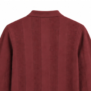 Pull en maille à manches longues pour homme, rouge brique, avec rayures verticales texturées, ourlet côtelé, pull décontracté de qualité supérieure - Product Image 4