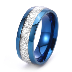 Anillo <span class=keywords><strong>de</strong></span> Carburo <span class=keywords><strong>de</strong></span> Tungsteno Multicolor con Incrustaciones <span class=keywords><strong>de</strong></span> Textura <span class=keywords><strong>de</strong></span> Meteorito, Anillo <span class=keywords><strong>de</strong></span> Boda Azul, Plateado y Dorado, Joyería Galáctica Bicolor al por Mayor - Product Image 4
