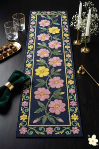 Elegante Camino de Mesa de Algodón de Lujo Hecho a Mano con Cuentas y Bordado, Tamaño y Diseño Personalizables - Product Image 2