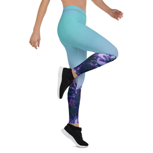Leggings de yoga pour femme VYRRA taille mi-haute, unis, simples, longueur intégrale, sportifs, extensibles, respirants, violet et noir avec empiècements en maille - Product Image 4