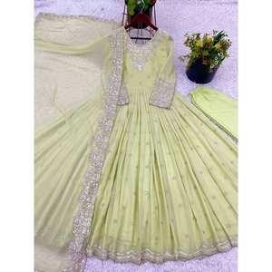ชุด anarkali ดีไซเนอร์ปักลายรุ้งสำหรับงานตอนเย็น - Product Image 3
