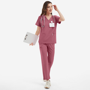 Blouse médicale pour femme, col en V, avec poches et fente, vert foncé, uniforme d'hôpital pour le personnel médical - Product Image 3