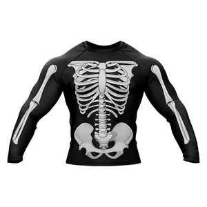 2026 Top Selling Premium <b>Men's</b> Full Sleeve Rash Guard Black Skeleton Print Quick Dry Breathable Polyester <b>Compression</b> <b>Shirt</b> - Product Image 1