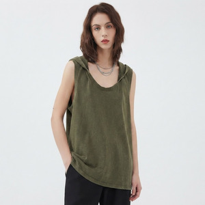 Camiseta sin mangas con capucha de punto premium para mujer, ligera, atlética, para entrenamiento, fitness, gimnasio, ropa deportiva OEM - Product Image 1