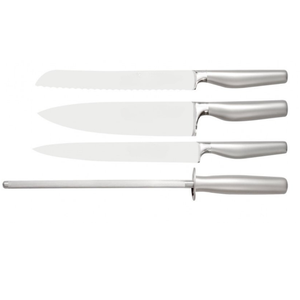 Ensemble de 7 couteaux de cuisine en acier inoxydable avec manches ergonomiques en métal, bloc de rangement noir et aiguiseur pour professionnels - Product Image 5