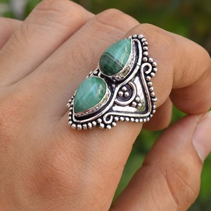 Malachite <b>Silver</b> <b>Ring</b> <b>925</b> Sterling <b>Silver</b> Handmade Jewelry Elegant Statement <b>Ring</b> for Her Gift for Women - Product Image 3
