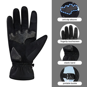 Gants de ski thermiques d'hiver, coupe-vent, en polyester et nylon, à doigts entiers, avec cordon de serrage, unisexes, pour activités de plein air et course - Product Image 2