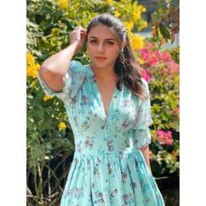 Vestido Maxi de Gasa con Estampado Floral, Silueta en A, Cuello en V, Transpirable, Talla XS, Cintura Natural, para Ocasiones Diarias - Product Image 3