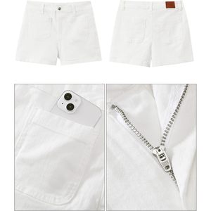 2025 pantalones cortos vaqueros de moda de cintura alta para mujer, estilo recto ajustado con bolsillos planos, mezclilla elástica para verano informal - Product Image 1