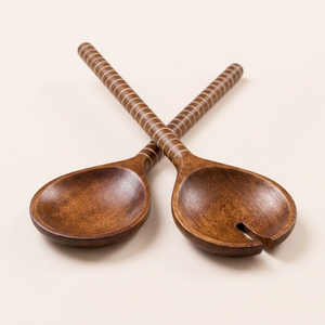 Handcrafted Acacia Wood <b>Salad</b> Server Set with Resin Detail handles Eco-friendly Wooden Serving Spoon & Fork for Home & Hotel - Product Image 1
