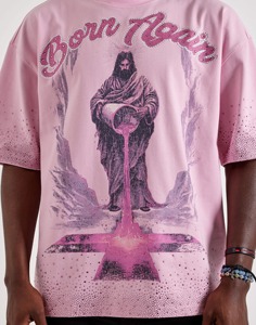 Camiseta Gráfica Oversize de Estilo Vintage para Hombre, Rosa, Manga Corta, Estilo Urbano, de Algodón Estampado - Product Image 4