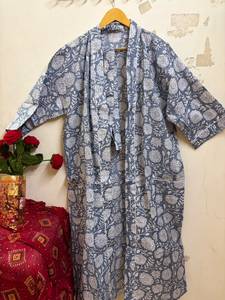 Bata Kimono Ligera de Algodón Floral con Cuello en V y Cordón Ajustable para Mujer, Transpirable, Suave, para Spa, Playa o Descanso - Product Image 2