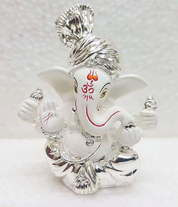 3.5 Inch Handmade Silver Plated Stainless Steel Ganesha <b>Statue</b> <b>Religious</b> Art Decor For Diwali Wedding And Festive Display - Product Image 1
