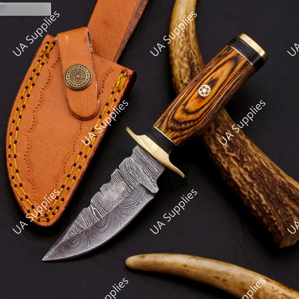 Orange Black Wood & Brass Guard Pommel