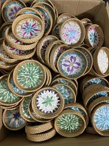 Decorative Rattan Tray for Living Room Coffee <b>Table</b> Rattan Tray with Shell Decor Multipurpose Inlaid Storage Tray Rattan - Product Image 2