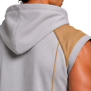 Ensemble de survêtement sans manches à capuche gris clair camel pour homme, avec logo personnalisé, pour la gym, le fitness, l'entraînement sportif, comprenant un sweat à capuche et un short, vêtements de sport - Product Image 3