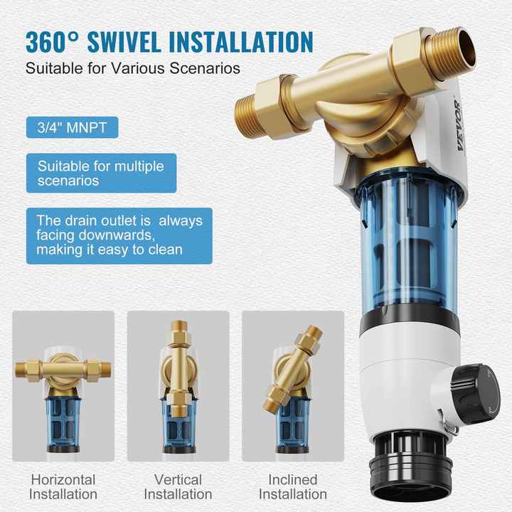 High Flow Rate 40 Micron Spin Filter 3/4\" MNPT Whole House Sediment Water Filter for Well Water 4 T/H Whole House Water
