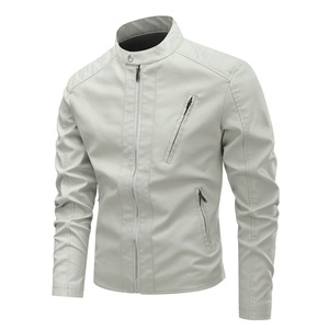 Chaqueta de Cuero para Hombre, Manga Larga, Estilo Clásico, para Todas las Estaciones, Resistente al Viento, Impermeable, Ignífuga, 380g, Color Liso Negro, Rojo, Marrón - Product Image 1