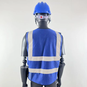 Chaleco de seguridad azul de alta visibilidad con rayas reflectantes, chaleco de trabajo unisex con bolsillos y correa ajustable - Product Image 2