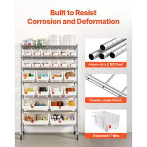 Organisateur à 24 compartiments, étagère de rangement à roulettes à 7 niveaux, système d'étagères en fil d'acier, roues, organisateur d'outils mobile pour garage, salle de classe - Product Image 6