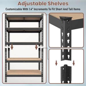 Heavy Duty 6 Shelf <b>Garage</b> Storage <b>Rack</b> | Adjustable Metal Shelving Unit with Wooden Boards (Black) - Product Image 3