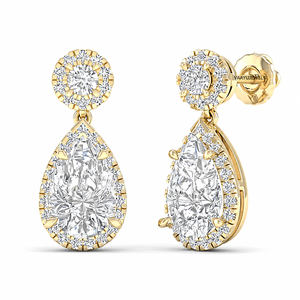 Pendientes de Halo con Diamantes Cultivados en Laboratorio con Corte Pera Certificados por IGI, con Diamantes Redondos en Oro de 10K, 14K, 18K, Plata 925 y 935 - Product Image 2
