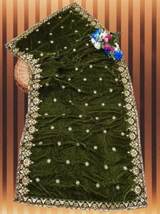 Luxury Green Velvet Bridal Dupatta Heavy Gold Zari Sequin Embroidery Handmade Wedding <b>Gifts</b> Birthday Women Traditional <b>Festive</b> - Product Image 4