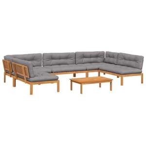 Conjunto de sofá grande de madera maciza de acacia con cojines grises, conjuntos de jardín - Product Image 2