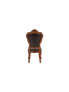 Silla de Comedor de Madera Maciza Antigua de Lujo con Tapicería de Cuero Acolchado, Marco Tallado, Estilo Barroco Clásico, Muebles para Restaurante - Product Image 6