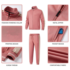 men's <b>Pink</b> <b>Tracksuit</b> Full Sleeve Zipper Closure Stand Collar Casual Autumn Wear Breathable Regular Fit Solid Color Jogging Set - Product Image 5