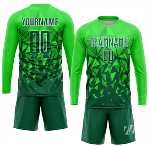 Custom Sublimated Soccer Uniform Set Green Geometric Pattern Full Sleeve Crew Neck Moisture Wicking <b>Athletic</b> Fit Adults - Product Image 1