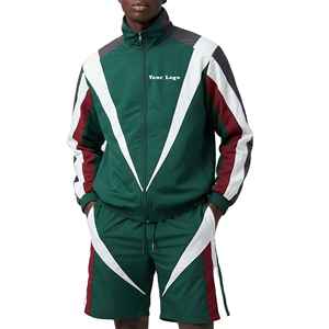 Prix de gros Ensemble court deux pièces streetwear uni coupe classique 100% coton coupe-vent imperméable avec logo sérigraphié - Product Image 1