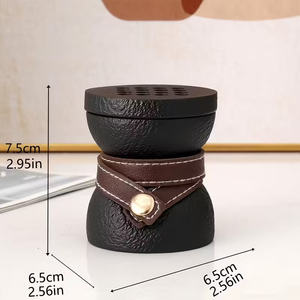 Wholesale Modern Round Dico Wood <b>Bakhoor</b> Burner Teal Blue Lacquer Finish Leather Wrap <b>Oud</b> Incense Holder Bulk Arabian Mabkhara - Product Image 4