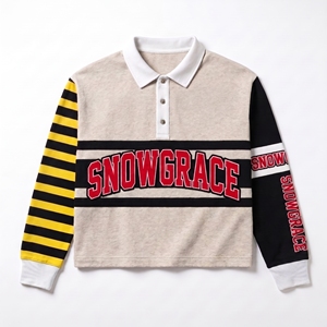 Camiseta de Béisbol Snowgrace de Manga Larga a Rayas, Cuello Camisero, Corte Regular, Unisex para Adultos, Transpirable, de Poliéster, para Todas las Temporadas - Product Image 1