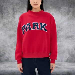 Parke Red Custom <b>Mock</b> <b>Neck</b> Crewneck Sweatshirt Unisex Oversized Cotton Fleece Chenille Applique Embroidered Winter OEM - Product Image 5