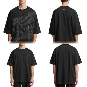 T-shirt Premium Homme Oversize à Épaules Tombantes en Tissu Lourd avec Imprimé Graphique Topographique, Style Urbain Contemporain - Product Image 2