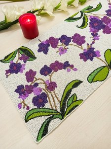 Elegant Beaded <b>Table</b> Runner Oval Fabric Glam Handmade Design White Decorative Mat - Product Image 5