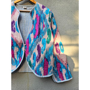 Handmade Ikat <b>Quilted</b> <b>Jacket</b> for Women Reversible Cotton Blazer Floral Stripe <b>Pattern</b> Spring Autumn Outerwear gift for her - Product Image 3