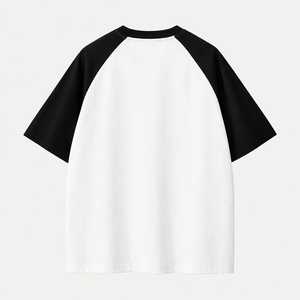 Camiseta de Manga Raglán Blanca y Negra para Hombre, Corte Regular, Cuello Redondo, Informal, 100% Algodón Jersey, Estilo Urbano, Color Sólido, Secado Rápido - Product Image 1